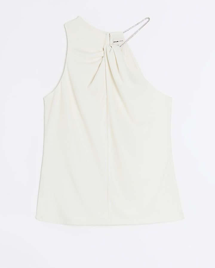 Cream halter neck diamante trim top