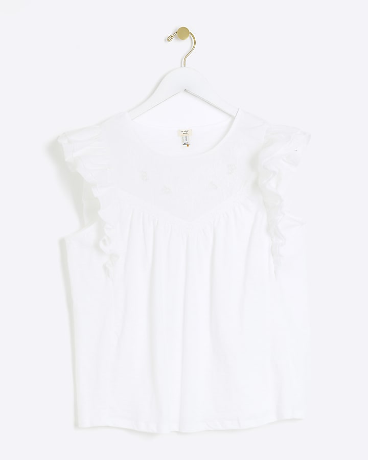 White broderie frill tank top