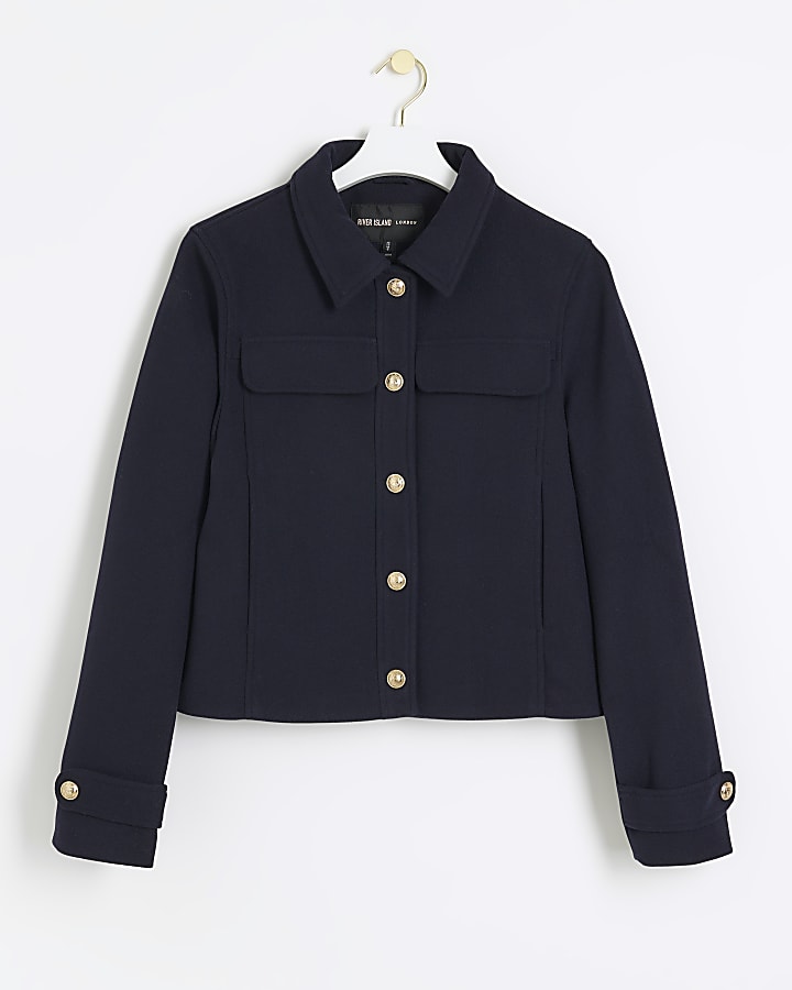 Navy button detail crop jacket