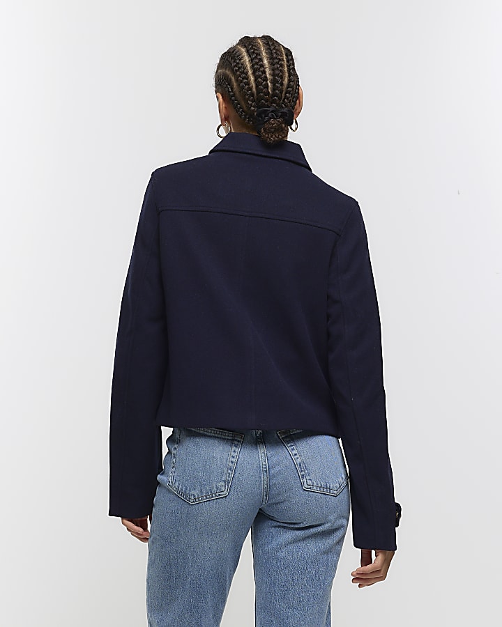 Navy button detail crop jacket