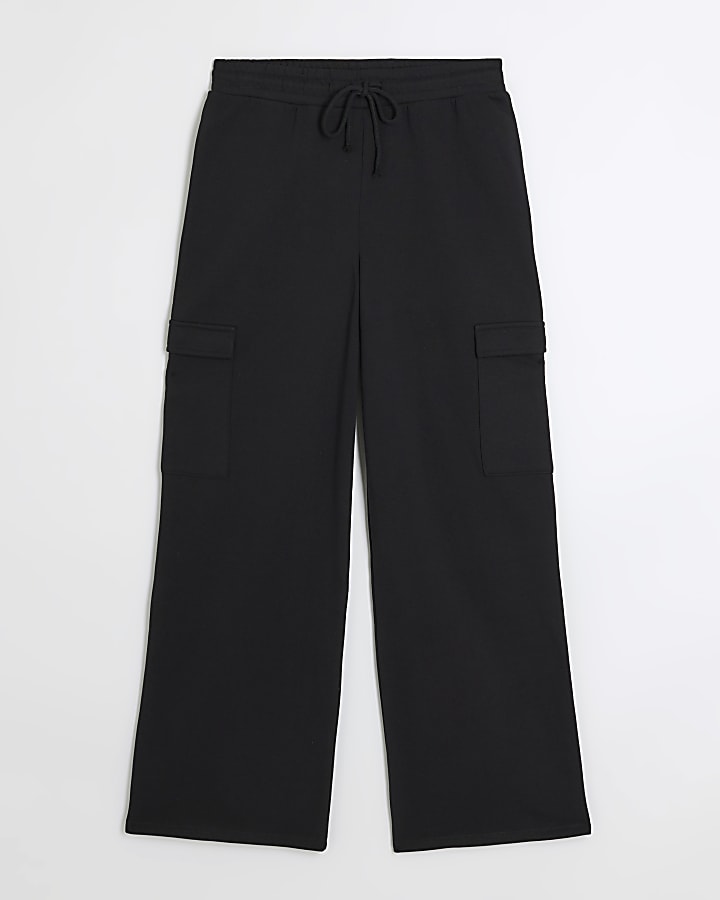 Black wide leg cargo joggers