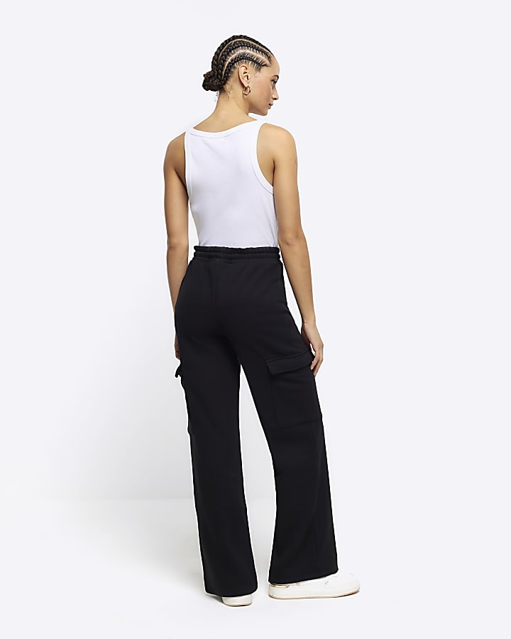 Black wide leg cargo joggers