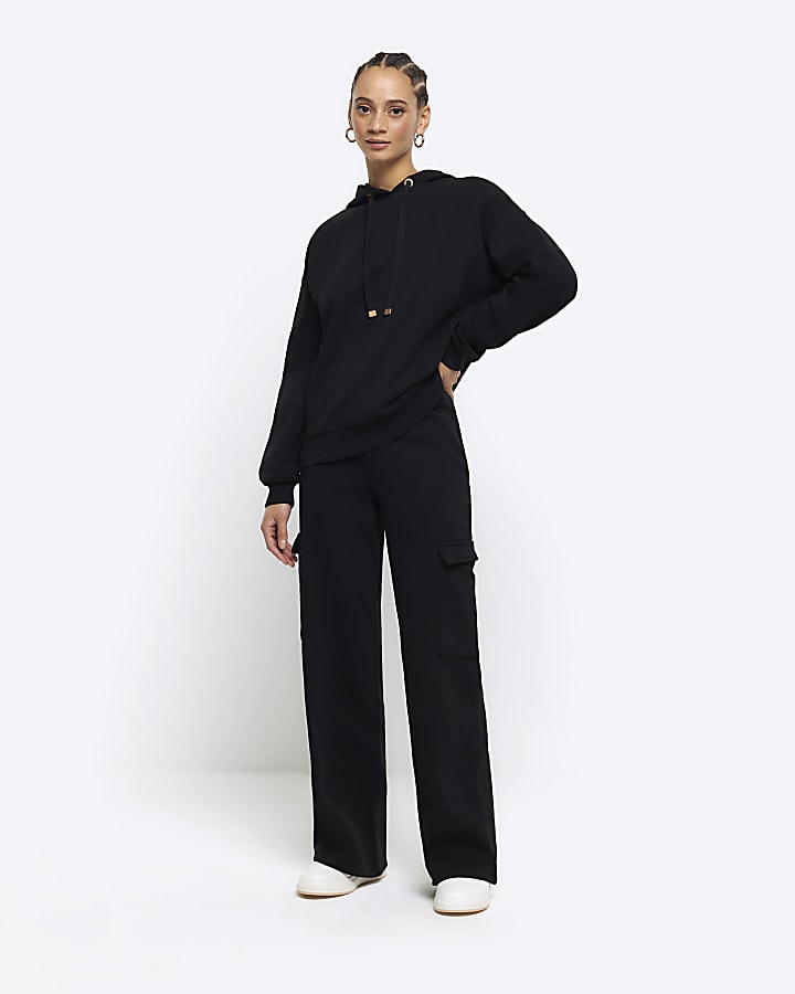 Black wide leg cargo joggers