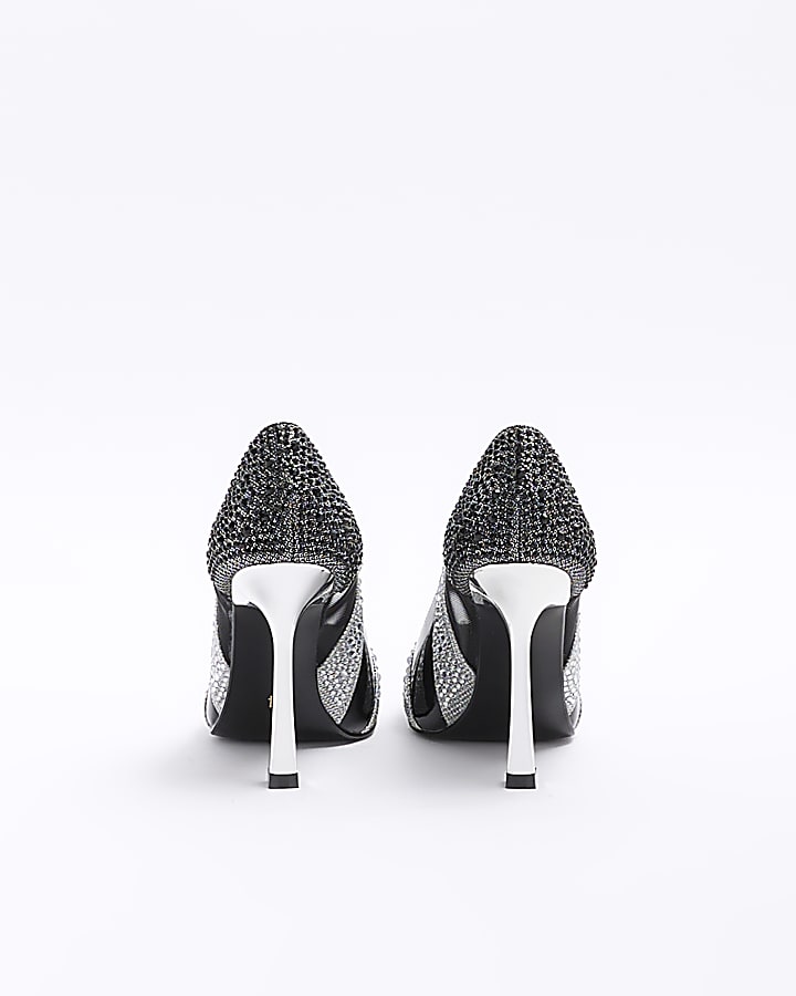 Black diamante heeled court shoes