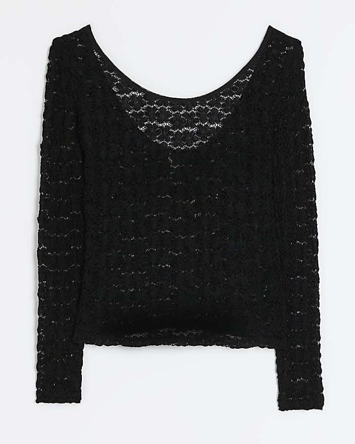 Black lace long sleeve top