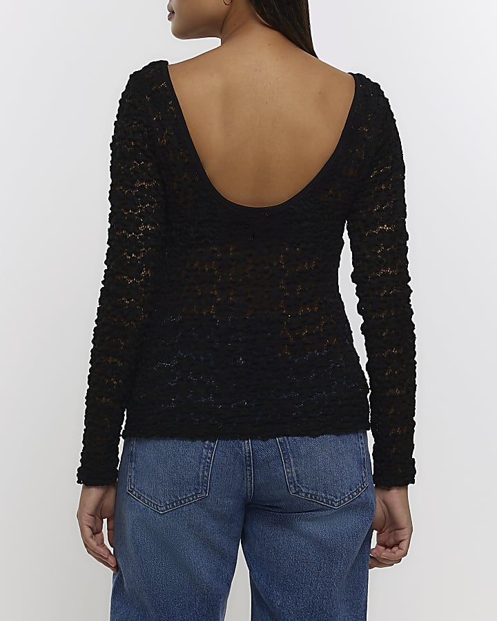 Black lace long sleeve top