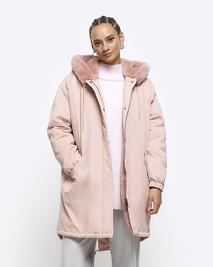 Pink fur parka coat on sale