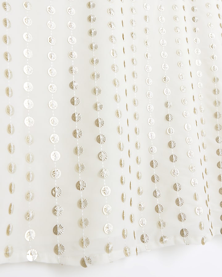 Cream Sequin Scoop Neck Tank Top