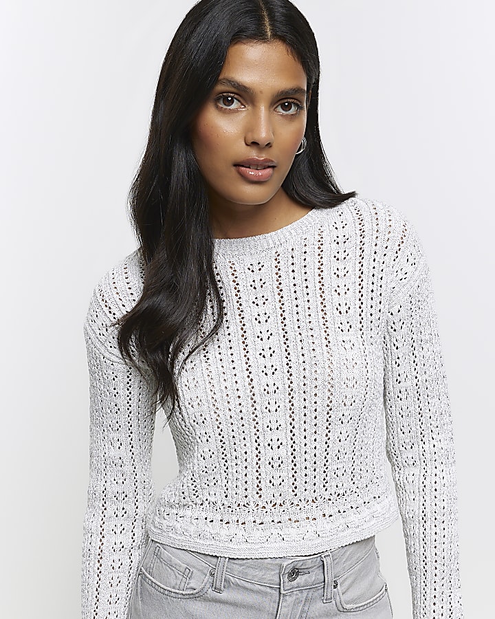 Silver crochet crop jumper