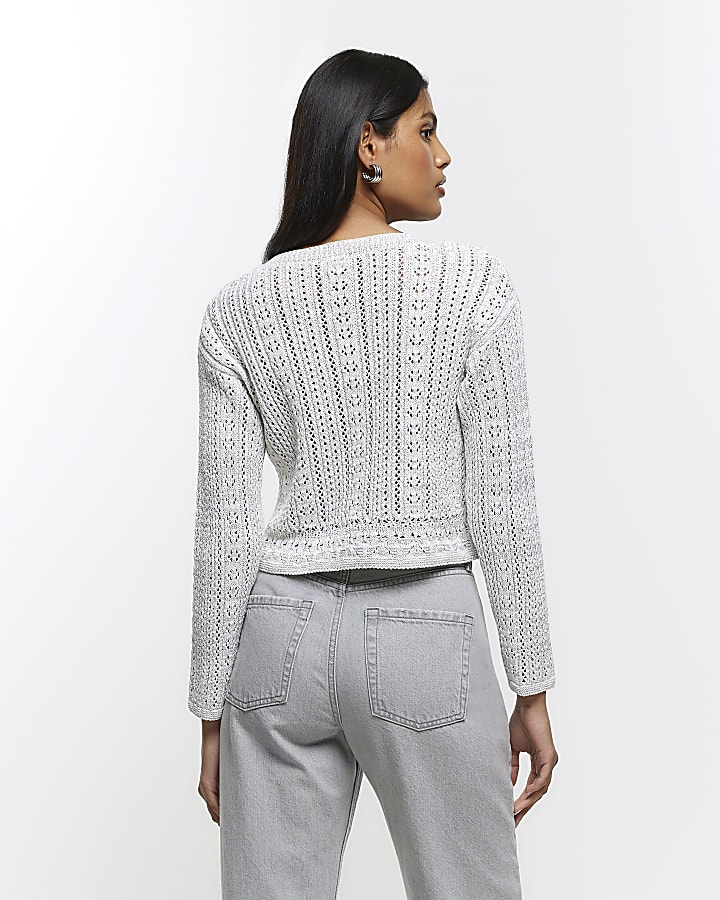 Silver crochet crop jumper