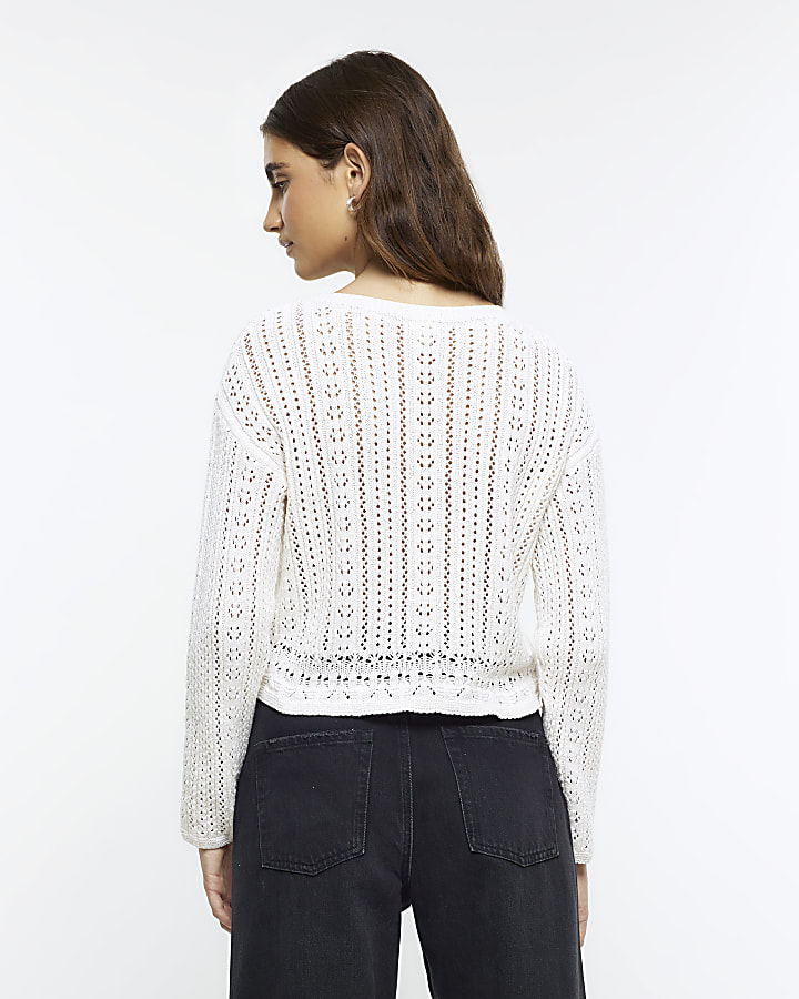 Cream crochet crop jumper