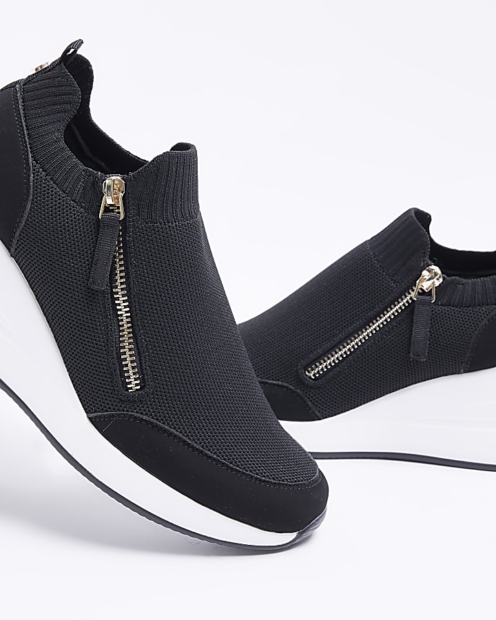 Black wide fit slip on wedge trainers