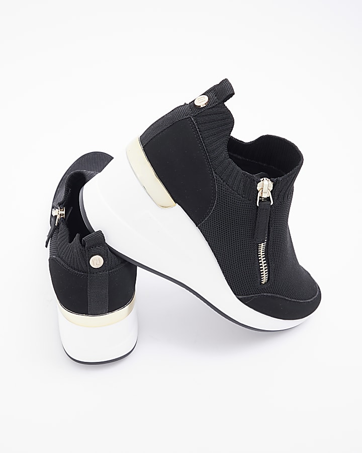 Black wide fit slip on wedge trainers