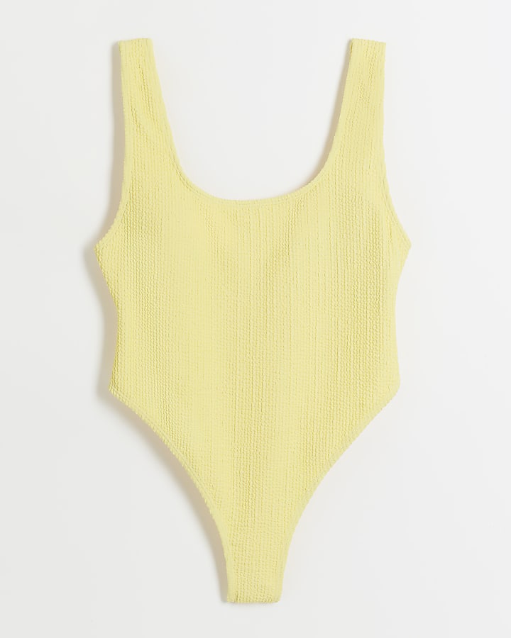 Yellow crinkle scoop neck swimsuit