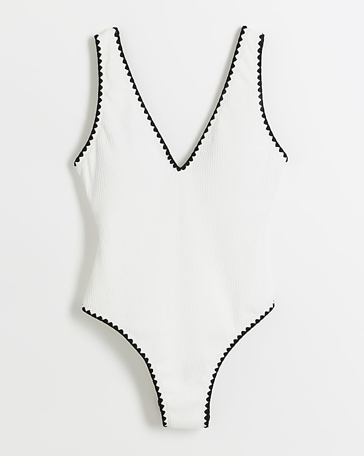 White textured Whipstitch Swimsuit