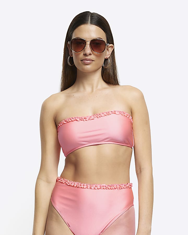 Coral high waisted frill bikini bottoms