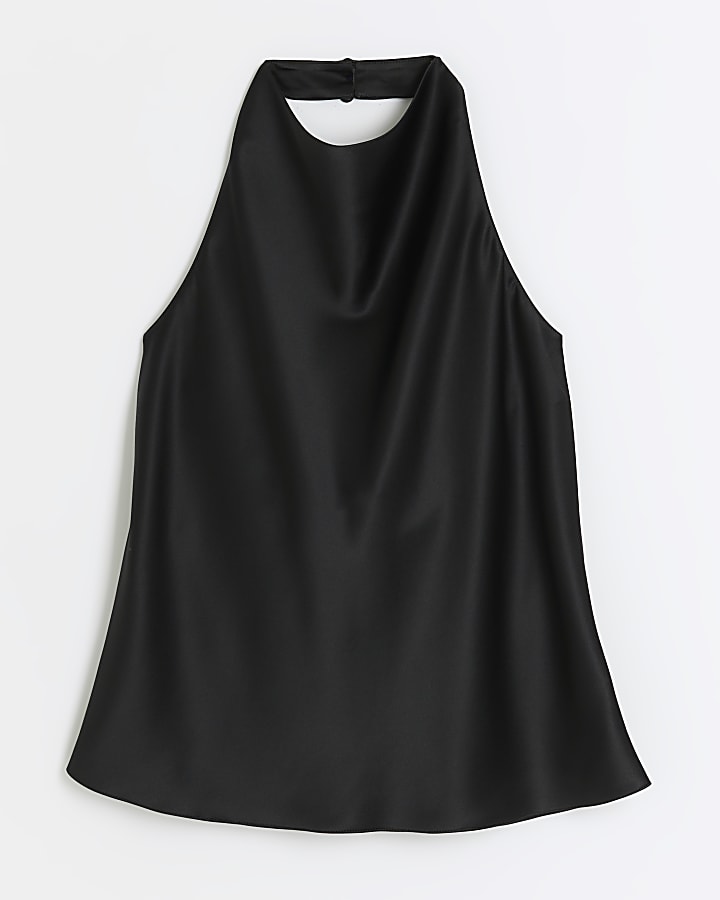 Black satin halter neck top