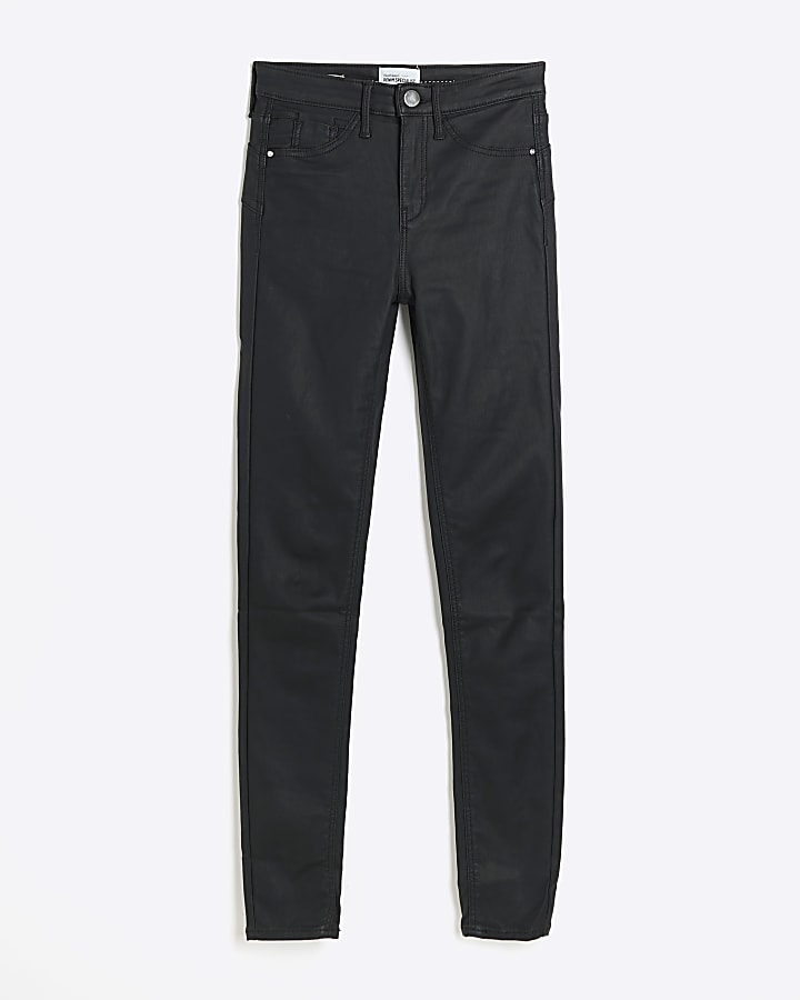 Black mid rise skinny coated jeans