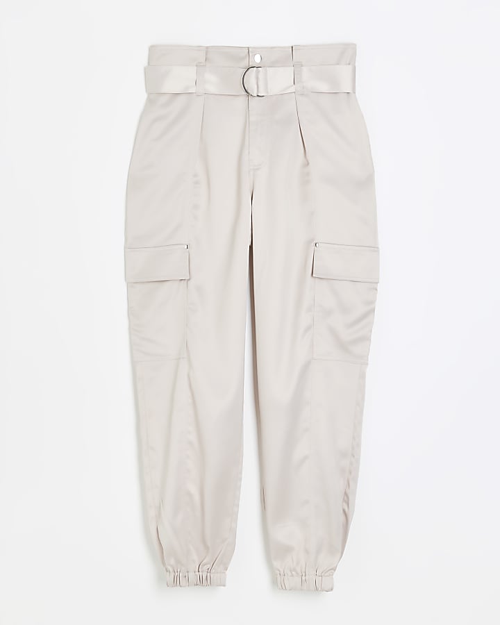 Pink satin paperbag cargo trousers