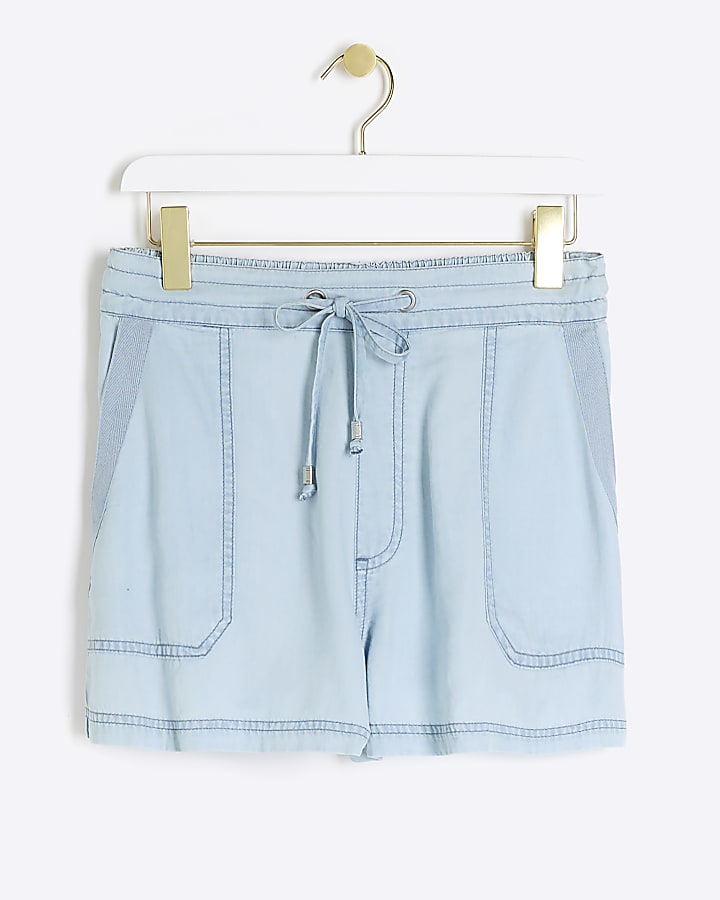 Blue lyocell drawstring shorts