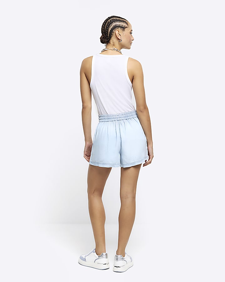 Blue lyocell drawstring shorts