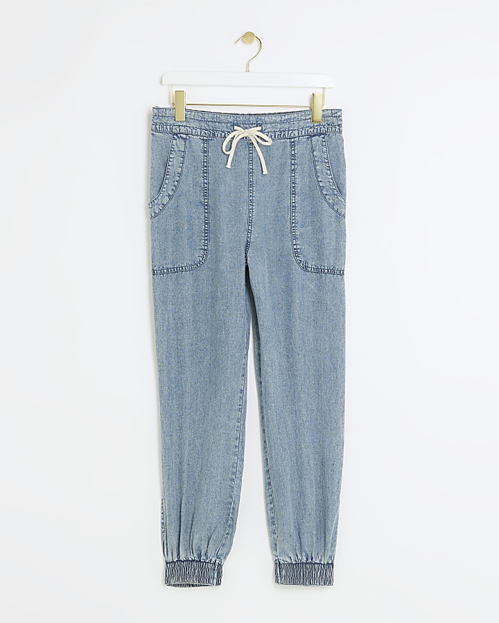 Blue lyocell cuffed joggers