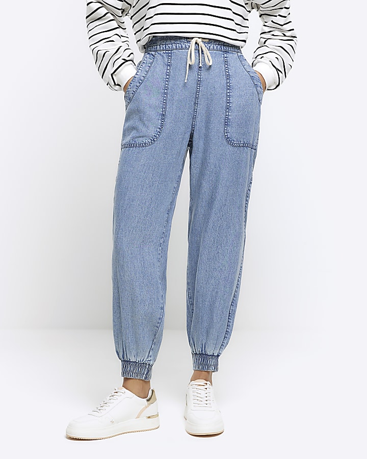 Blue lyocell cuffed joggers