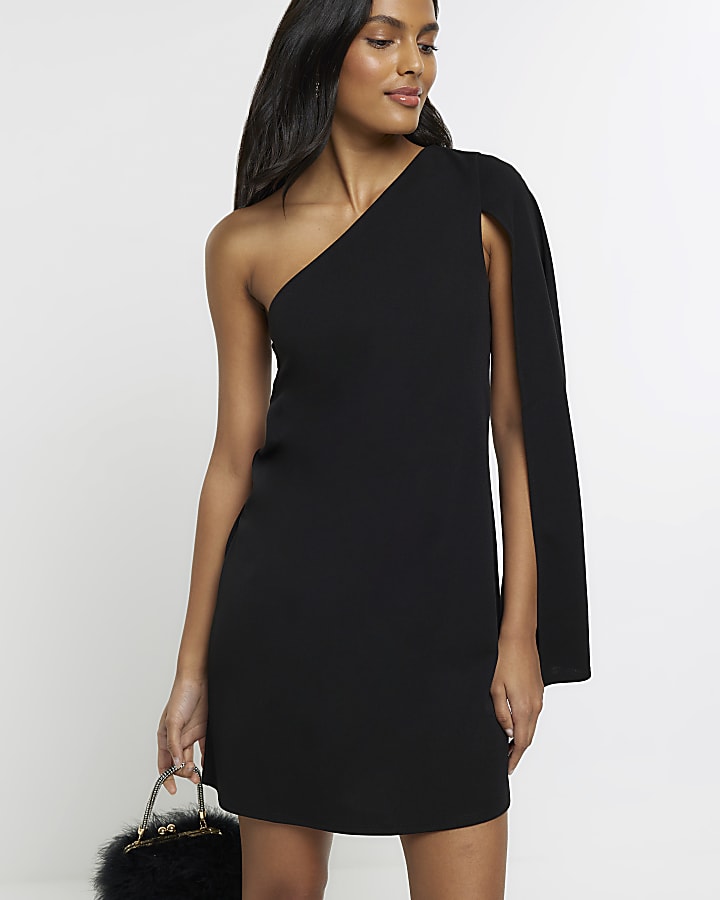 Black cape detail bodycon mini dress