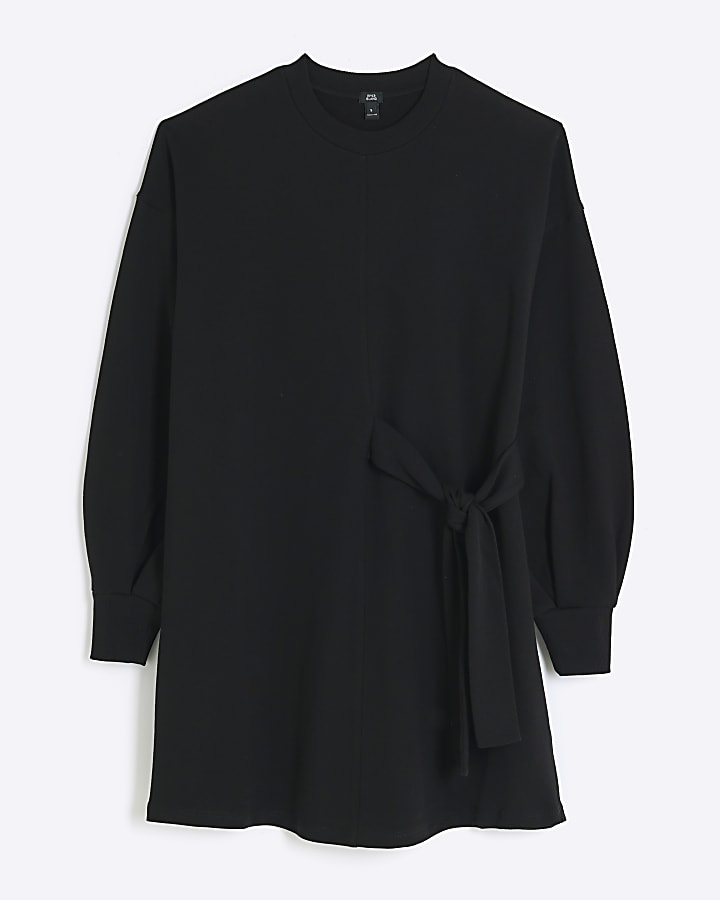 Black Side Tie Sweat Mini Dress