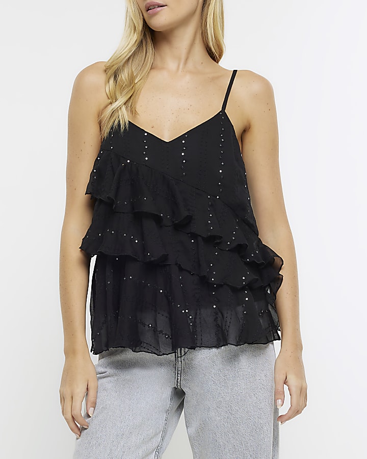 Black sequin top river island online