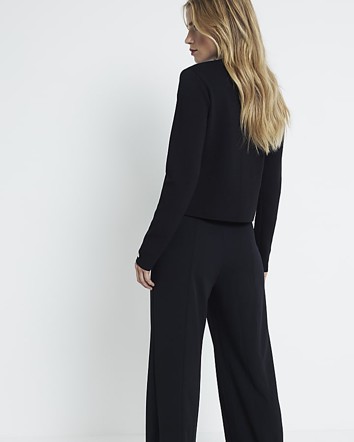 Black stitched wide leg trousers
