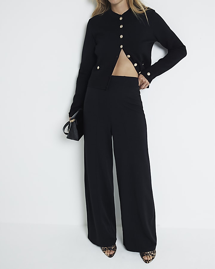 Black stitched wide leg trousers