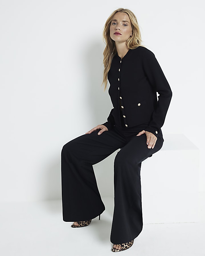 Black stitched wide leg trousers