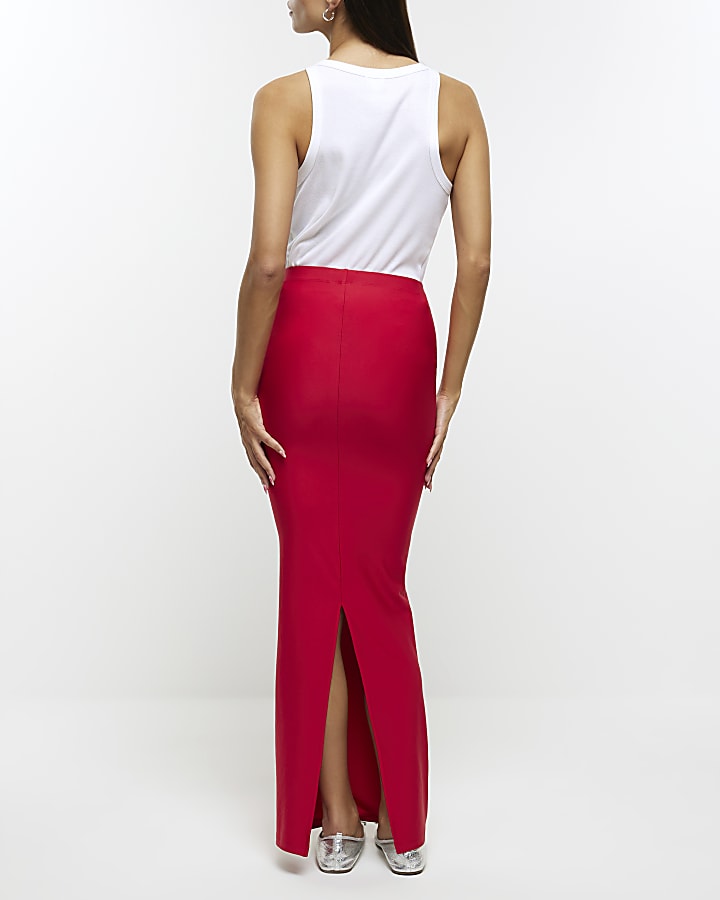 Red split hem maxi skirt