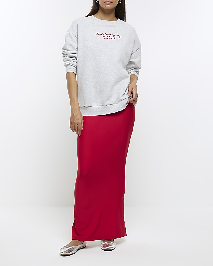 Red split hem maxi skirt