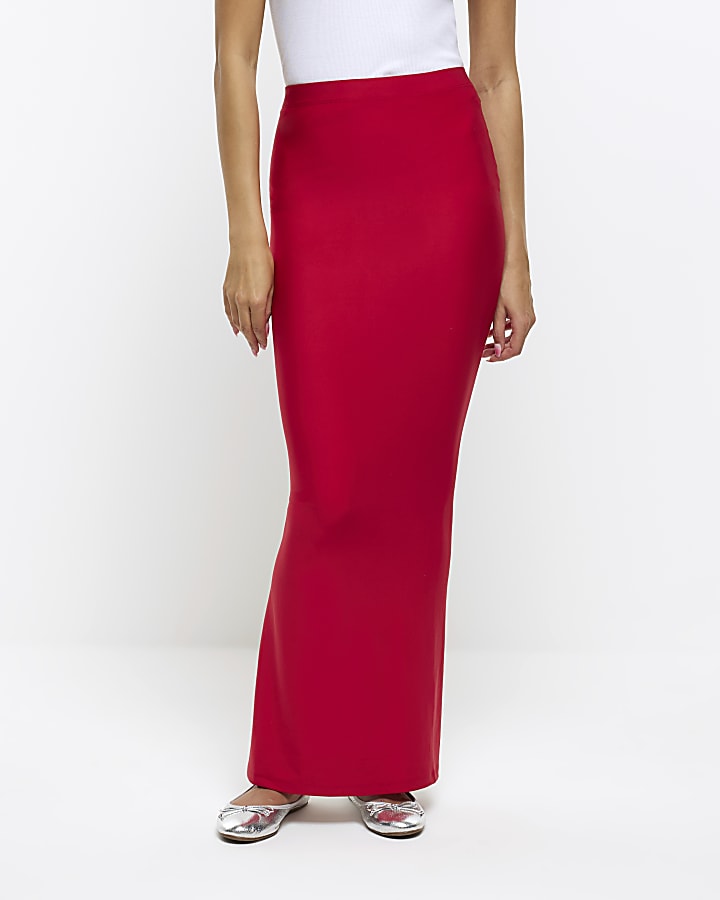 Red split hem maxi skirt