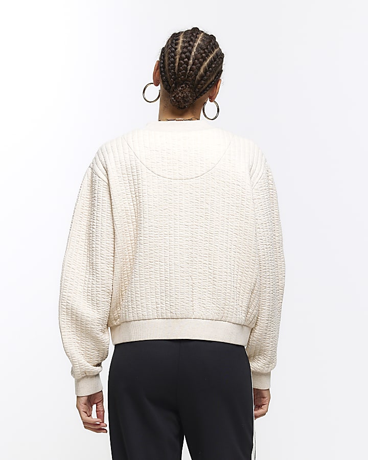 Cream quilted bomber sweatshirt