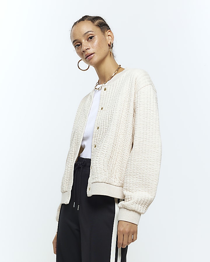 Cream quilted bomber sweatshirt River Island