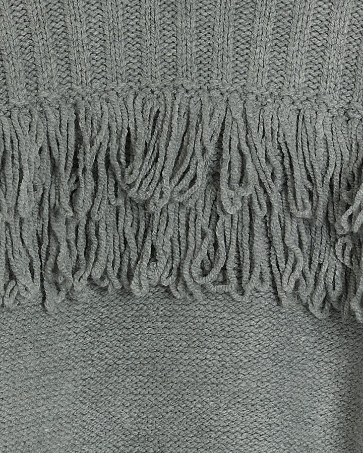 Grey knitted fringe detail jumper