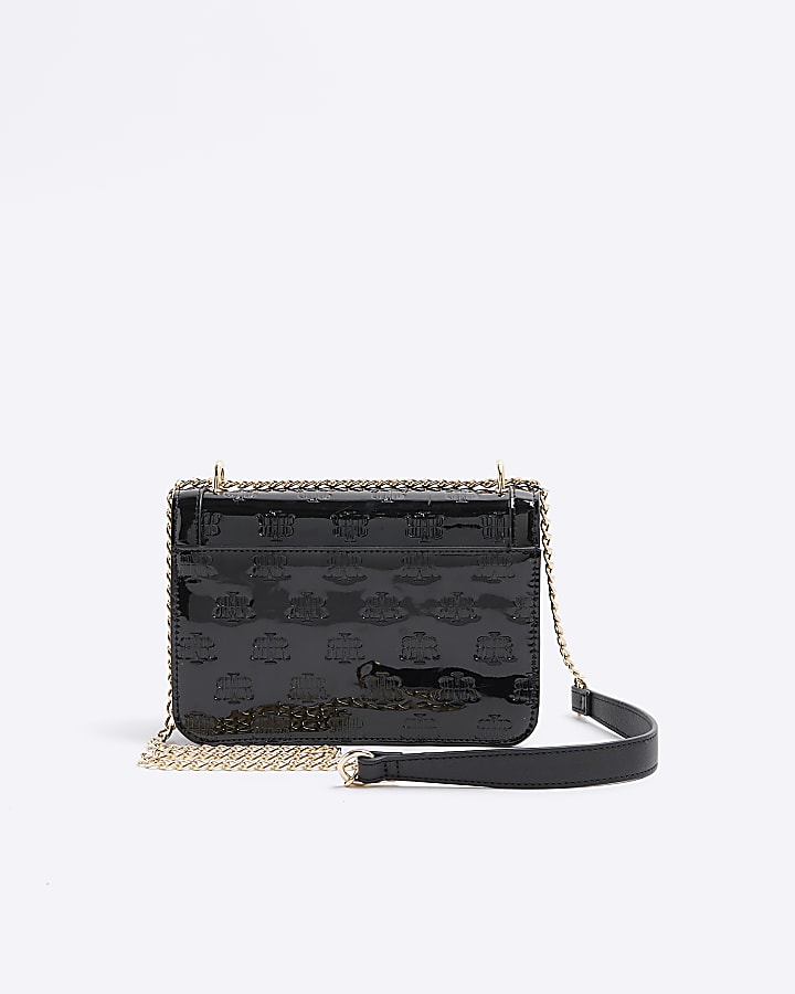 Black embossed RI lock shoulder bag
