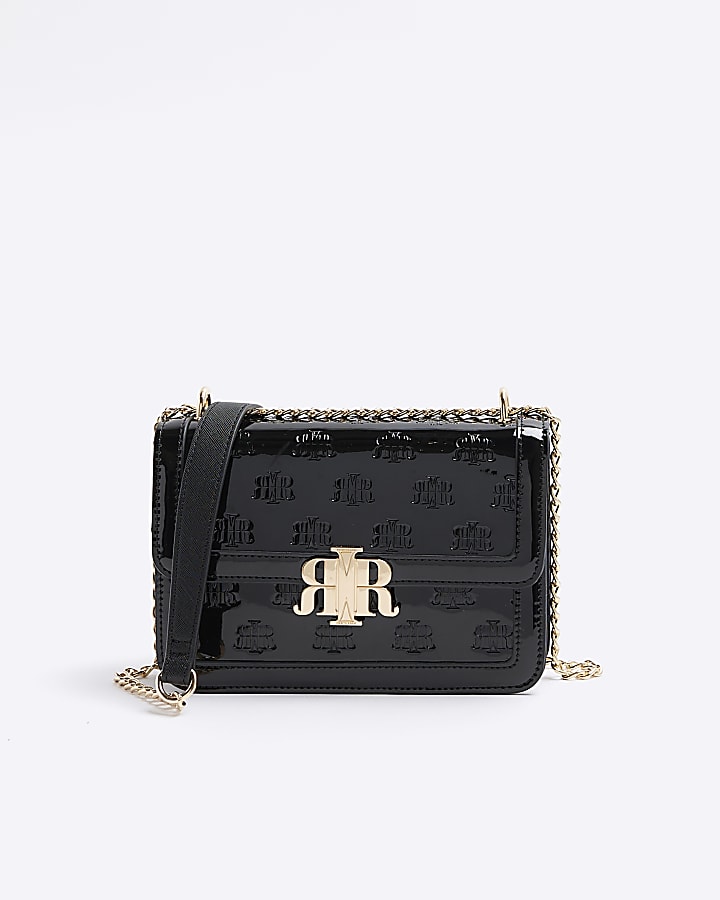 Black embossed RI lock shoulder bag
