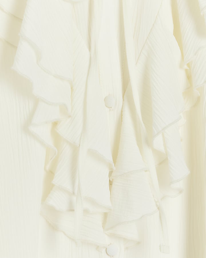 Cream frill long sleeve blouse