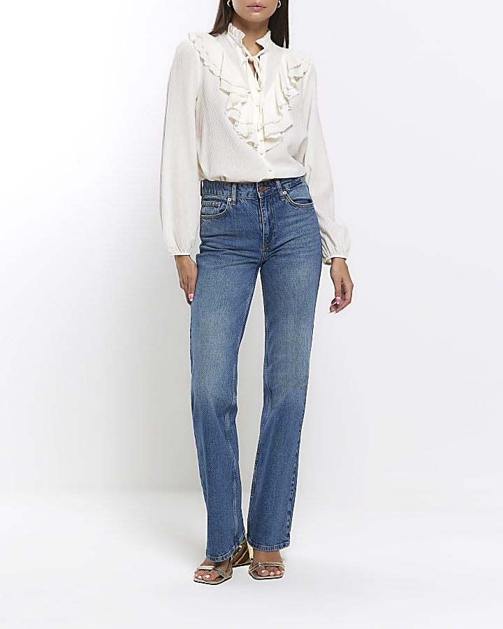 Cream frill long sleeve blouse