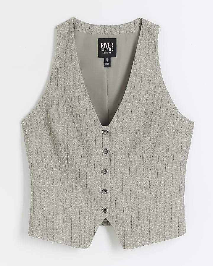 Grey stripe diamante waistcoat