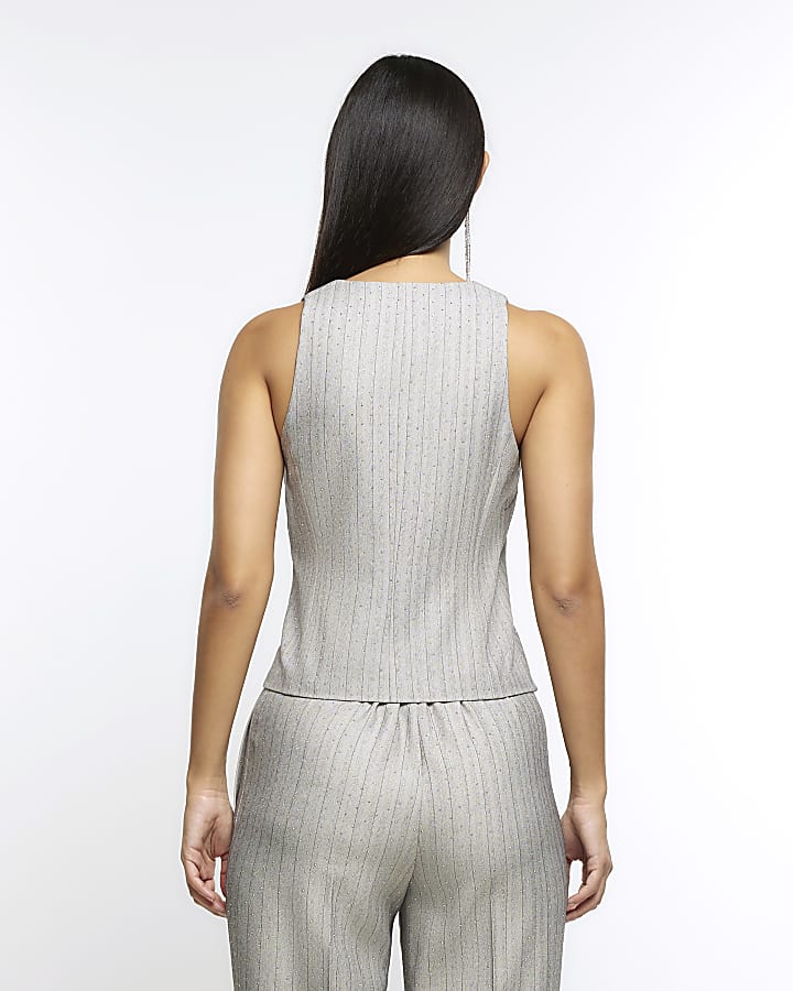 Grey stripe diamante waistcoat