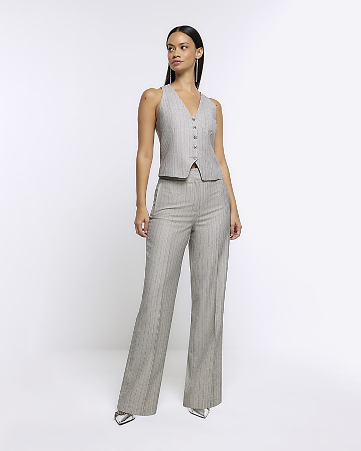 Grey stripe diamante waistcoat