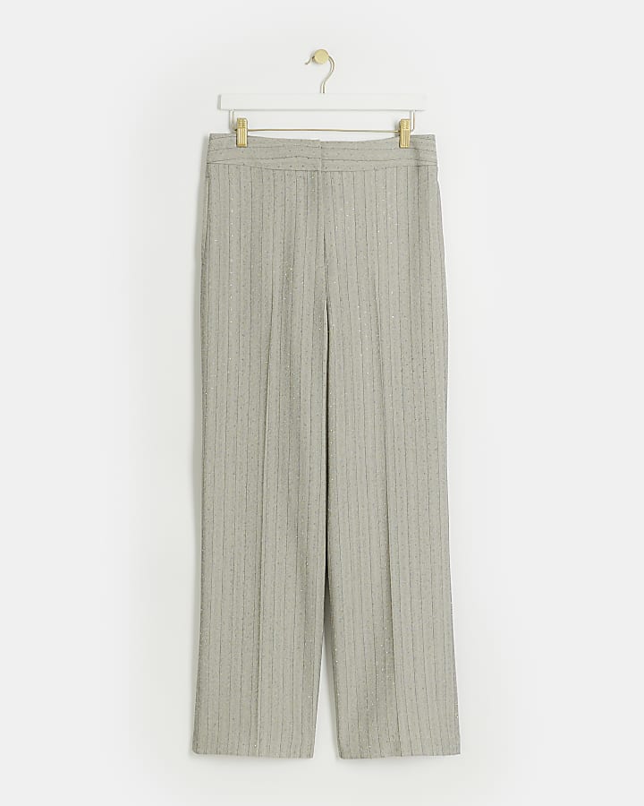 Grey stripe diamante straight trousers