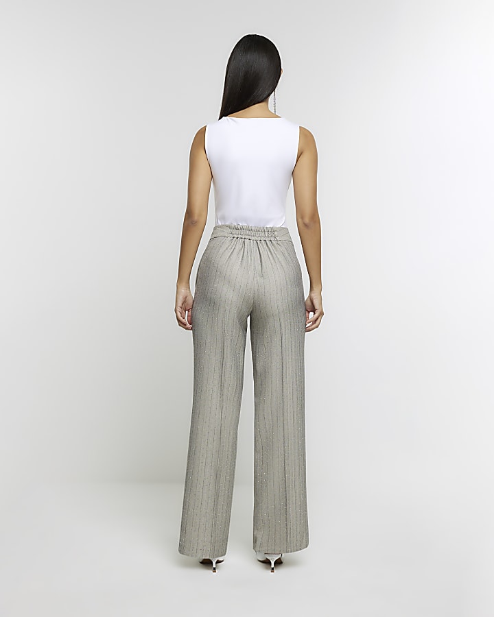 Grey stripe diamante straight trousers