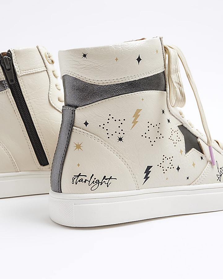 Beige star high top trainers