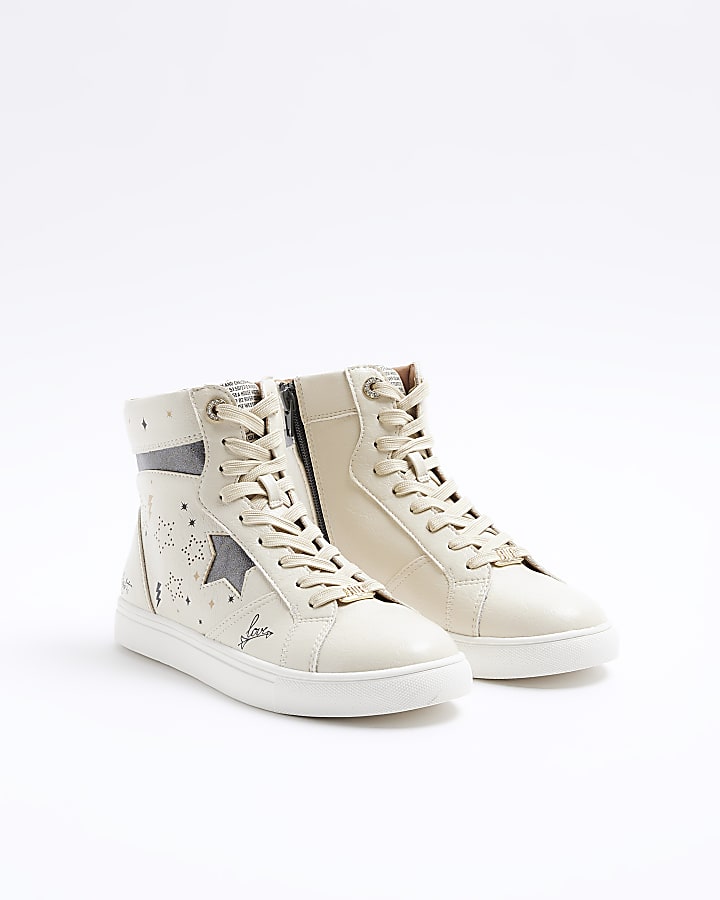 Beige star high top trainers